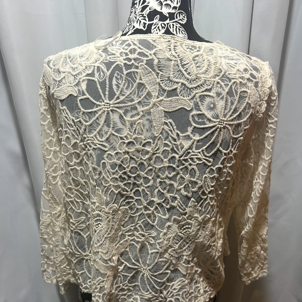 Ronni Nicole Ivory Floral Lace Open Front Cardigan Medium - Picture 4 of 6